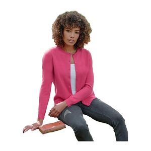 WoolOvers Womens/Ladies Plain Cashmere Crew Neck Classic Cardigan / Bright Pink
